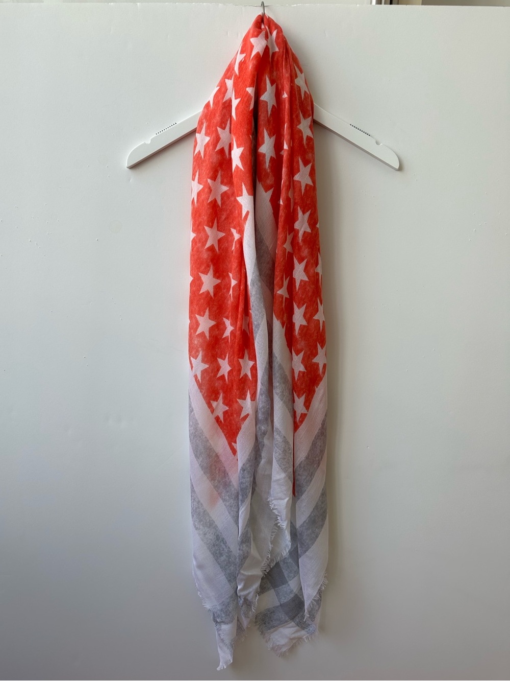 MADEWELL - Red / White Star Print Scarf with Pale Grey Stripe Border